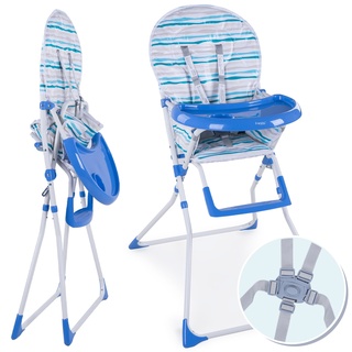 FROGGY Kinderhochstuhl klappbar Mika - kompakter Babystuhl, mit 5-Punkt Sicherheitsgurt, wasserdichte Sitzauflage, Tablett und Becherhalter, bis 4 Jahre, Blau   Blau