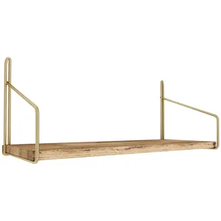 Hanah Home Wandregal aus Massivholz mit Metallhalterungen, 45 x 16 x 16 cm, Gold & Braun | Tragkraft: 3 kg | Modernes Industriedesign, einzigartige Textur