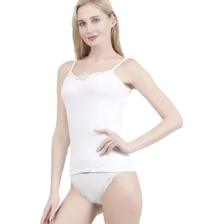 POWER FLOWER Damen-Baumwoll-Camisole-Tanktop – Premium-Unterhemd mit floraler Spitzenverzierung am Ausschnitt, weiches atmungsaktives Lagen-Top (928-White, M) - M