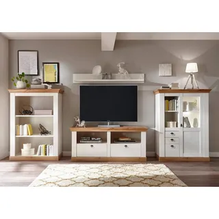 Home affaire Wohnwand Cremona, Anbauwand im Landhausstil, Komplettset, Wohnzimmer-Set, enthält Regal, Vitrine, Lowboard und Wandboard, 376 cm breit weiß