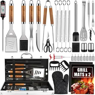 LuminescentDream Edelstahl Rostfrei Grillwerkzeug Set INKL Grillwender,Grillgabel Grill-Zubehör Grill Zubehör mit BBQ Grillbesteck Koffer Professionelle Langlebige für Garten und Camping Gasgrill BBQ