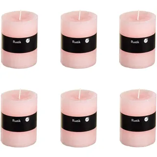 Stumpenkerzen Rustic 6er Set - Stumpenkerze, Blockkerze, Kerze, Adventskranz, Advent - Kein Ruß - (7x8, Light Pink, 6)