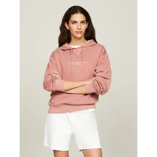 Kapuzensweatshirt TOMMY HILFIGER "REG MUTED GMD CORP LOGO HOODIE" Gr. S (36), rosa (teaberry blossom) Damen Sweatshirts in Washed-Optik