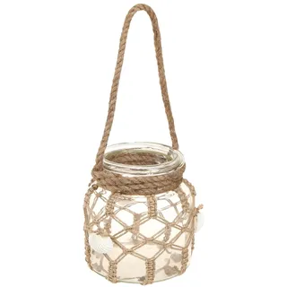 Floristik24 Deko Glas Makramee Muscheln Vase Tischdeko Hängedeko Ø14cm - Einheitsgröße