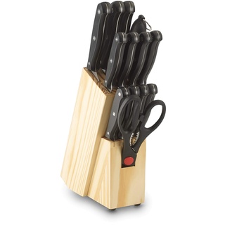 ECHTWERK "Basic" 14-teiliges Küchenmesser-Set, eleganter Messerblock aus Kiefernholz, inkl. Schere, Wetzstein, Brot- und Fleischmesser, ideal für Einsteiger