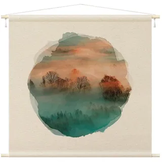 Bilderdepot24 Wandteppich modern Wald Natur Aquarell beige, quadratisch, Höhe: 2.6 mm, großes Wandbild aus Natur-Baumwolle Wandbehang Stoffbild Tuch Wollseil beige 145 cm x 145 cm x 2.6 mm