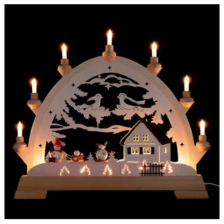 Kunstgewebe Taulin Schwibbogen Schwibbogen Haus mit Figuren - Schneemänner (48x42cm) von Kunstgewerbe