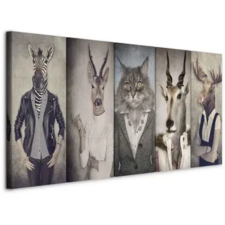 murando - Wandbilder Set XXL Arbeitstiere 225x90 cm 5 tlg Leinwandbild Leinwand Bilder Wand Deko Bilder Wohnzimmer Bild Schlafzimmer Leinwandbilder Wandbild Groß - Hirsch Katze Natur Tier g-B-0041-b-m