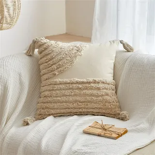 champracer 1 Set Boho Kissen, Beige Deko Baumwolle Dekokissen getuftete, Couchkissen für Wohnzimmer Schlafzimmer, Kissenhülle mit Verstecktem Reißverschluss (Halbkreis,45cmX45cm(Kein Kopfkissen))