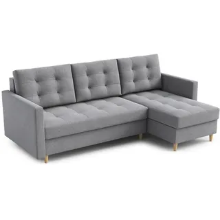 FurMeb24 - Ecksofa DIVO L - Skandinavisch , Sofa mit  2 Bettk€sten und Schlaffunktion  - MALMO NEW 90 - Hellgrau
