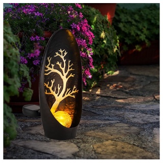 Globo LED Solarleuchte, Leuchtmittel inklusive, Warmweiß, Solarlampe Gartendeko Außenleuchte schwarz amber LED Baum H 30 cm schwarz