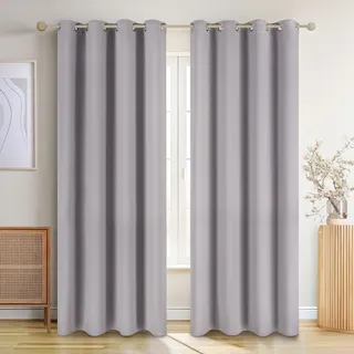 Blumtal Verdunklungsvorhänge 2er Set - Thermovorhang Hitzeschutz - Vorhang mit Ösen - Gardinenschals mit Schlaufen - Lärmschutzvorhang-Gardinen 175x140cm - Vorhänge Grau - Gardine Grau