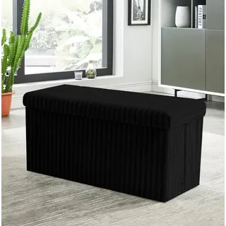 Artistic Fashionista Limited Ottomane, Aufbewahrungsbox, Cord, zusammenklappbar, Fußhocker, Sitz, Aufbewahrung, Hocker, Spielzeug, Truhe, Bank, Decke, Leinen, Wäschebox (schwarz, groß – 76 x 38 cm)