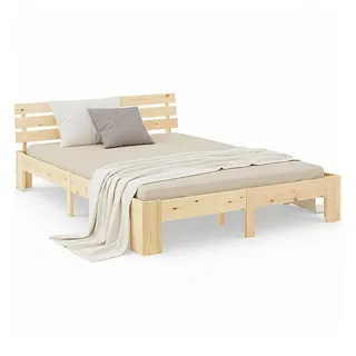 Homestyle4u Holzbett 140 x 200 cm mit Lattenrost in Braun 1837