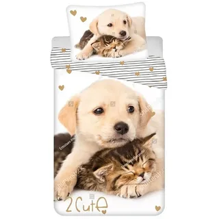 Jerry Fabrics Bettwäsche Golden Retriever - Hund & Katze - Wende-Bettwäsche-Set, 135x200 80x80, Baumwolle, 100% Baumwolle bunt