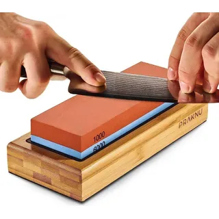 Schleifstein Messer 1000/6000 - Wetzstein für Messer mit rutschfestem Silikon und Bambussockel - Anfänger geeignet - für optimale Schärfe - Rot/Blau
