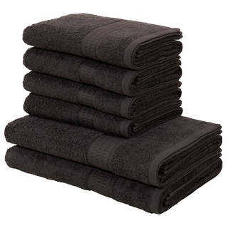 Handtuch Set MY HOME "Juna" Handtuch-Sets Gr. 6 tlg., schwarz Handtücher Badetücher Handtuchset Handtuch-Set, mit Bordüre, in Uni-Farben, 100% Baumwolle