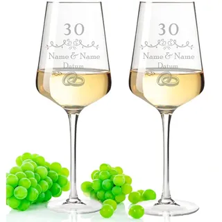GRAVURZEILE Leonardo Puccini Weingläser mit Gravur - Perlenhochzeit 30 Jahre - Personalisiert mit Namen & Datum - Geschenk für Sie & Ihn zur Hochzeit Verlobung Jahrestag - Farbe: Puccini