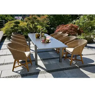 Sunfun Gartenmöbel-Set Maja Stone/Pauline  (9 -tlg., Aluminium, Naturstein, Polyrattan, Akazie)