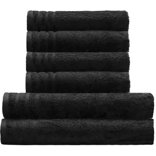 Kleine Wolke Handtuch Set Royal, 6 Stück (4 Handtücher 50/100 cm + 2 Duschtücher 70/140 cm), Frottier (Set, 6-St), Uni Farben, mit Bordüre, weich, in verschiedenen Sets erhältlich schwarz
