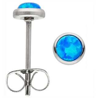 JOBO Paar Ohrstecker Ohrringe 5 mm, Edelstahl mit synthetischem Opal blau blau