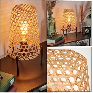 hofstein Tischleuchte moderne Boho Tischlampe aus Metall/Rattan in Schwarz/Natur, ohne Leuchtmittel, Nachttischlampe An-/Ausschalter, Lichteffekt, 1xE27, ohne Leuchtmittel beige