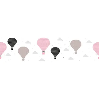 Bricoflor Heißluftballon Tapete Bordüre für Kinderzimmer Ballon Bordüre Selbstklebend in Rosa und Grau Babyzimmer Tapete Ideal für Mädchenzimmer