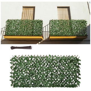 Sekey Weidenzaun Ausziehbarer Weidenzaun Sichtschutz Blättermatte Künstliche Efeu, Höhenbereich: 40 - 120cm, Breitenbereich: 113 - 308cm für Balkon