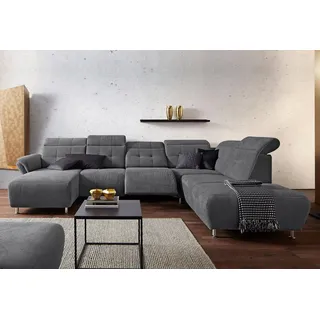 Home affaire Wohnlandschaft Manhattan U-Form, 2 Sitze mit elektrischer Relaxfunktion, verstellbare Armlehnen grau