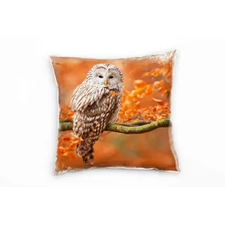 Paul Sinus Art Tiere, Eule, braun, orange Deko Kissen 40x40cm für Couch Sofa Lounge Zierkissen - Dekoration zum Wohlfühlen
