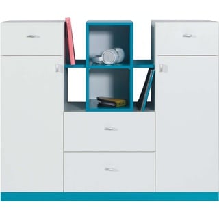 99rooms Kinderkleiderschrank Bond Weiß Hochglanz Türkis (Sideboard, Kinderschrank) mit Schubladen, FSC-Zertifizierung, viel Stauraum, Modern Design