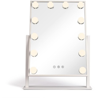 Schminkspiegel mit Beleuchtung Groß - Kosmetikspiegel mit Licht LED - Beleuchteter Tischspiegel zum Schminken - Spiegel Bad Beleuchtet Dimmbar - Standspiegel Hollywood 47 x 36 cm