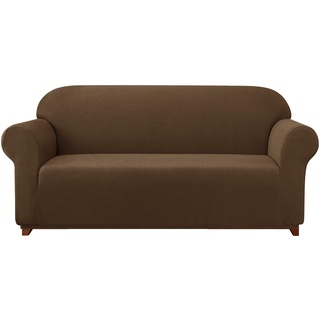 subrtex kariert Sofabezug Sofahusse Sesselbezug Stretchhusse Sofaüberwurf Couchhusse Spannbezug(2 Sitzer,Kaffee)
