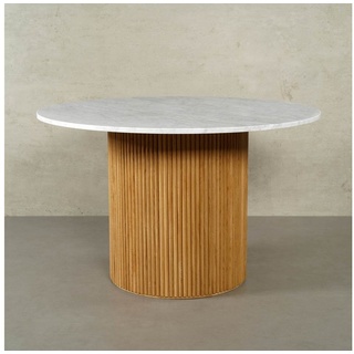 MAGNA Atelier Esstisch VICTORIA mit Marmor Tischplatte (Gestell aus Eichenholz), Küchentisch, Dining Table, Oakwood, Unikat, 120x76cm - Ø140x76cm weiß 140 cm x 76 cm