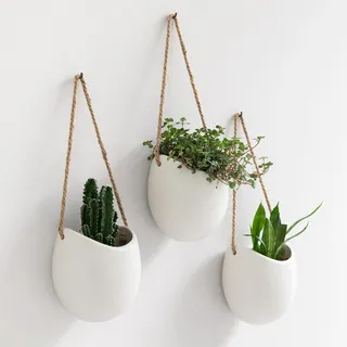 Kazai. Wandvasen -Ellie- | Hängende Keramik-Blumentöpfe 3-teilig | Wand-Deko für Zimmer, Balkon und Garten | Weiss (matt)