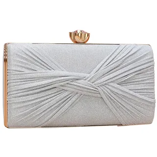 CORIOS Glitzer Pailletten Clutch Tasche Damen Abendtasche Hochzeit Brautbörse Handtasche Klein Tasche Strass Schultertasche Elegante Diamant Umhängetasche für Abschlussball Bankett-Party Silber