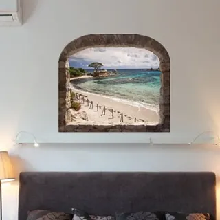 Ambiance Sticker, selbstklebend, 3D-Effekt, Wanddekoration, Trompe l'oeil von Korsika, für Schlafzimmer und Wohnzimmer – H 35 x B 40 cm