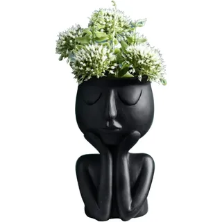 Nordische Kreative Charaktervase, Sukkulenten, Abstrakter Blumentopf, Gesicht Und Blumen, Innenbereich, Schwarze Vase