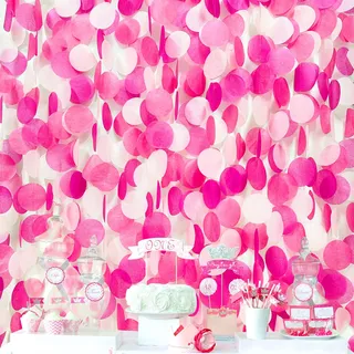 Party-Dekorationen, große Kreise, Punkte, Hintergrund, Girlande, Rosa, Seidenpapier, gepunktet, zum Aufhängen, für Geburtstag, Junggesellinnenabschied, Verlobung, Hochzeit, Brautparty, Partyzubehör