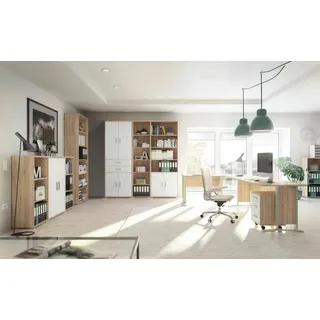 BEGA OFFICE Büromöbel-Set Office Line in Eiche Sonoma kombiniert mit Weiß oder Eiche Sonoma, (Komplett Set, 9-tlg., verschiedene Zusammenstellungen wählbar), MDF strapazierfähig langlebig braun