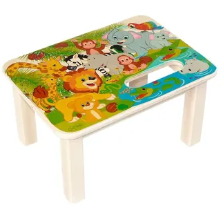 Hess Holzspielzeug 30285 - Fußbankaus Holz für Kinder, Serie Dschungeltiere, handgefertigt, ca. 33 x 24 x 18 cm groß, zum Sitzen und als Erhöhung beim Stehen