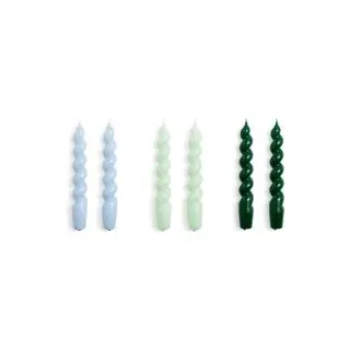 Kerze Set Spiral light blue, mint, green