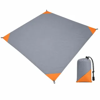 InYoHui Picknickdecke 1,4m x 1,5m, Oxford-Gewebe, wasserdicht, grau/orange | 160 g – kompakt wie eine Handfläche. Oxford-Gewebe mit wasserdichter Beschichtung. Metallösen für Heringe – sicher bei Wind