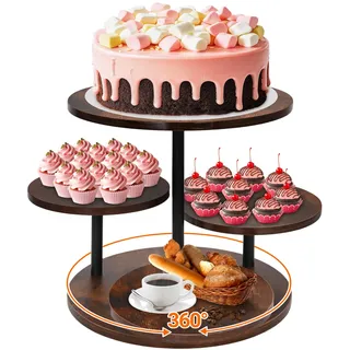 ohbien 4 Etagen Tortenständer Holz 360°drehbares, Etagere Kuchen Ständer | für Cupcakes, Kuchenständer für Hochzeit Geburtstag Nachmittagstee Party Festivals Weihnachten (30/20/20/20cm)