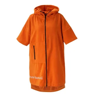 Bruno Banani Badeponcho Daniel, ideal für Sauna, Spa & im Urlaub, Damen & Herren, Midilänge, Frottier, Kapuze, 2-Wege Reißverschluss, Surfponcho, 100% Baumwolle, Frottee, Strand, Sport orange L/XL | 120 cm