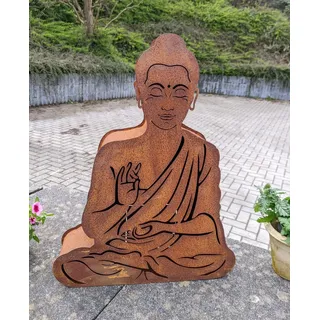 Generisch NEU !! 3 D Buddha aus Metall in Edelrost 50 cm hoch beleuchtbar Garten Windlicht Dekoration Skulptur Figur Buddhismus Indien Religion Kultur Statue Zen