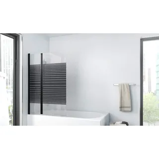 Aurlane Badewannenfaltwand Black Lines 2 Schwarz 100 cm x 140 cm 2-teilig