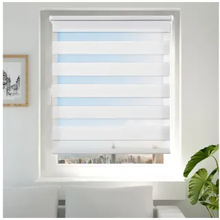 Doppelrollo Fensterrollos Ohne Bohren, Vkele, 130cm/160cm, klemmfix,klemmträger, Sonnenschutz, Lichtdurchlässig und Verdunkelnd. weiß 35 cm x 130 cm