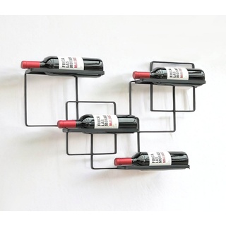 DanDiBo Weinregal Weinregal Wand Metall Schwarz Wine Line Flaschenhalter für 4 Flaschen schwarz|silberfarben
