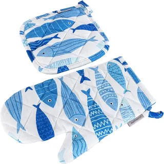 Egeria Topflappen EGERIA "Küchen Set Marin", weiß, B:20cm L:20cm, Obermaterial: 100% Baumwolle, Topflappen